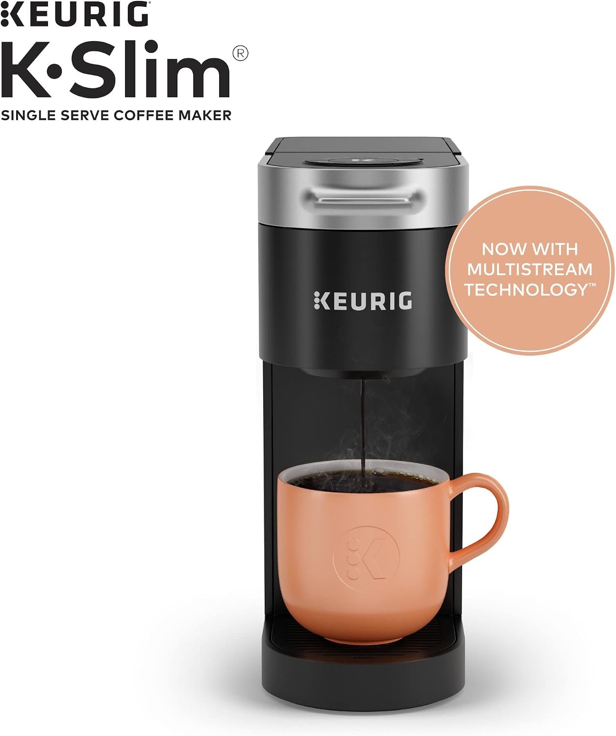 image:imageKeurig K Slim Single Serve KCup Pod Coffee Maker with 3 Brew Sizes Multistream Technology 46oz Removable Reservoir Scarlet RedBlack