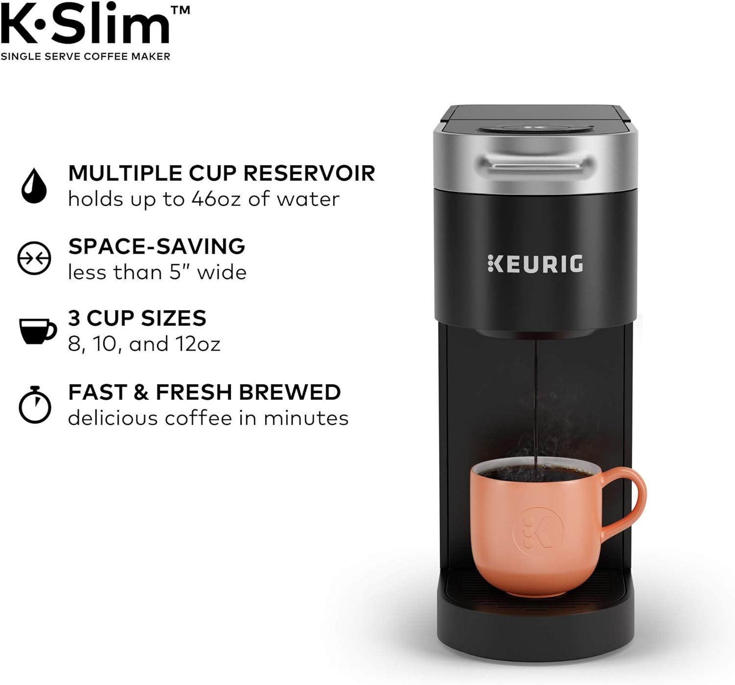 image:imageKeurig K Slim Single Serve KCup Pod Coffee Maker with 3 Brew Sizes Multistream Technology 46oz Removable Reservoir Scarlet RedBlack