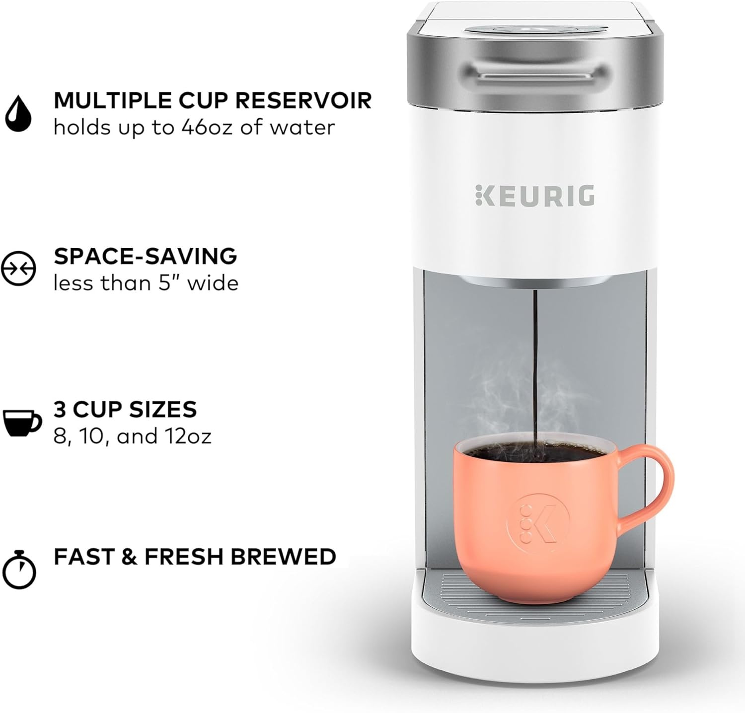 image:imageKeurig K Slim Single Serve KCup Pod Coffee Maker with 3 Brew Sizes Multistream Technology 46oz Removable Reservoir Scarlet RedWhite