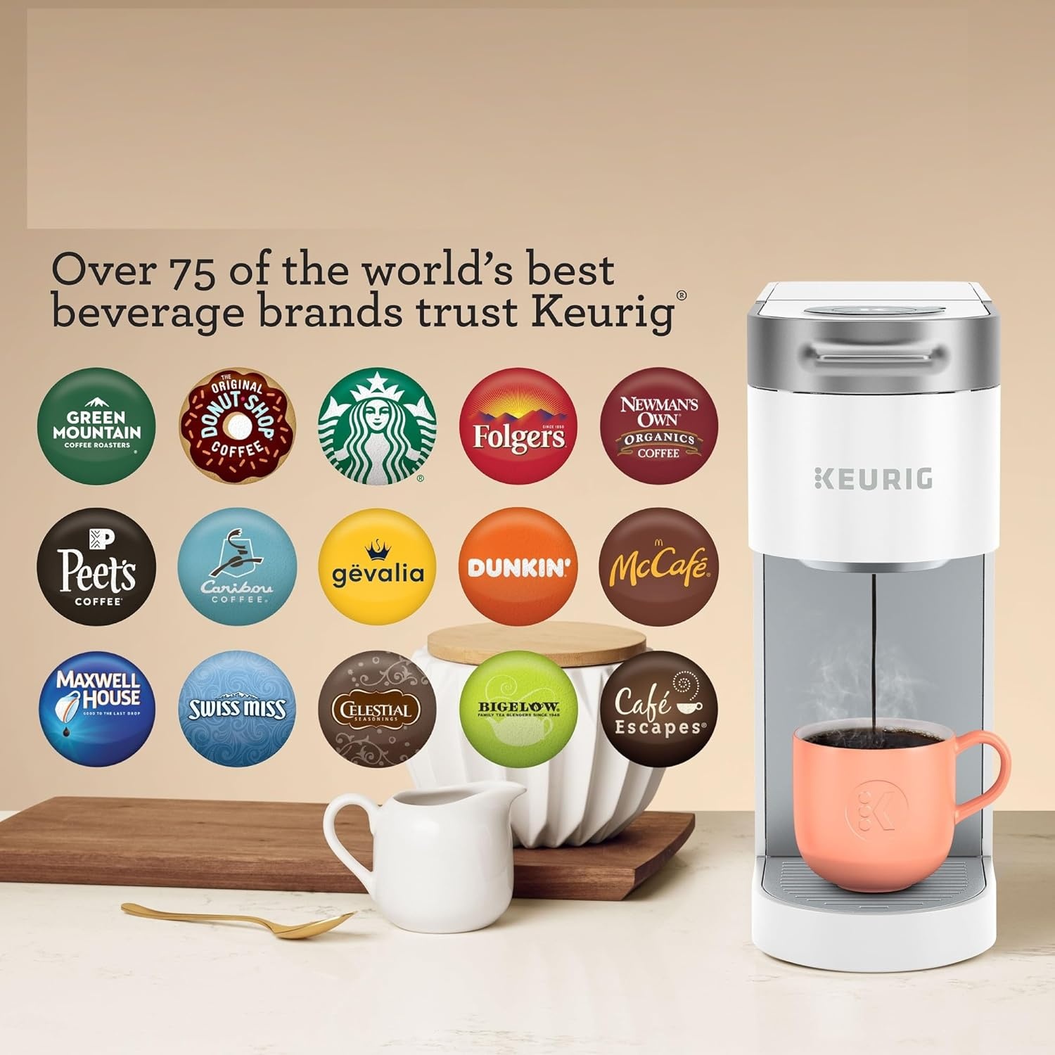 image:imageKeurig K Slim Single Serve KCup Pod Coffee Maker with 3 Brew Sizes Multistream Technology 46oz Removable Reservoir Scarlet RedWhite