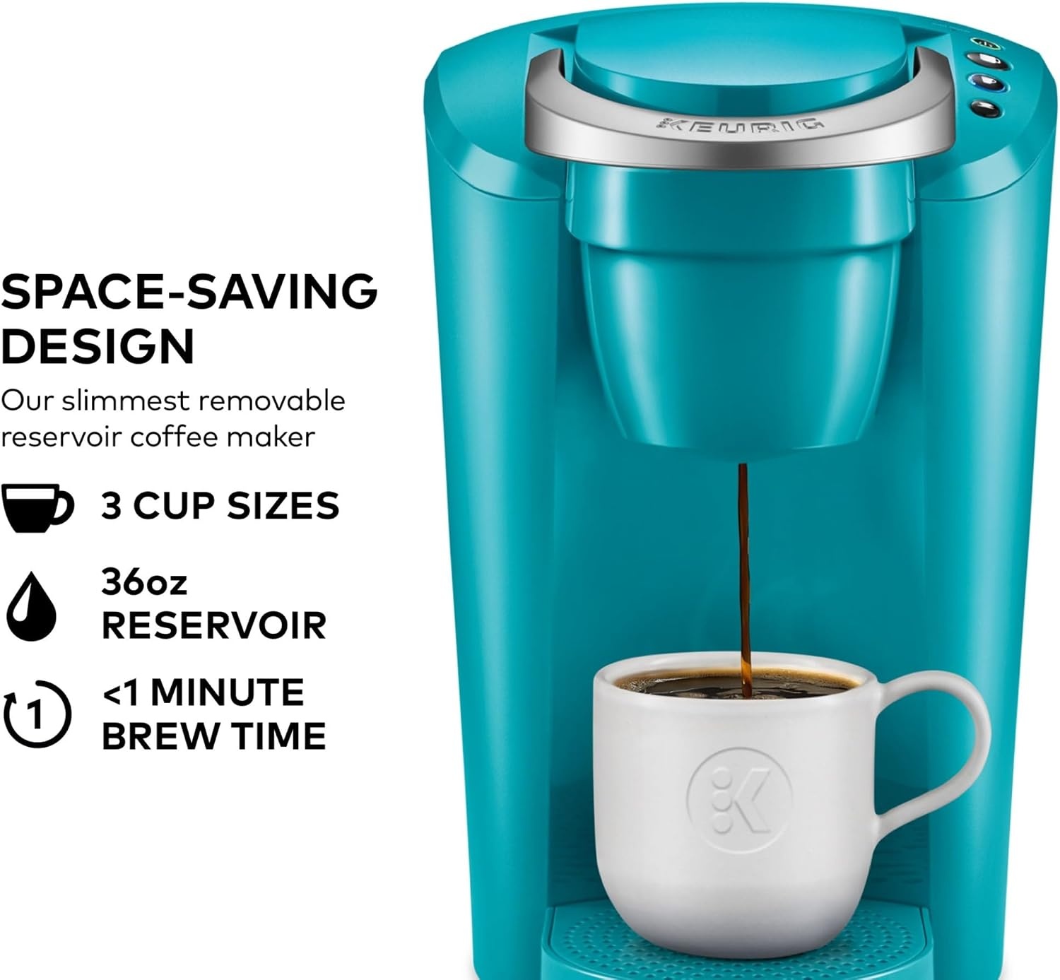 image:imageKeurig KCompact SingleServe KCup Pod Coffee Maker with 3 Brew Sizes Smart Start Feature 36oz Removable Reservoir BlackTurquoise