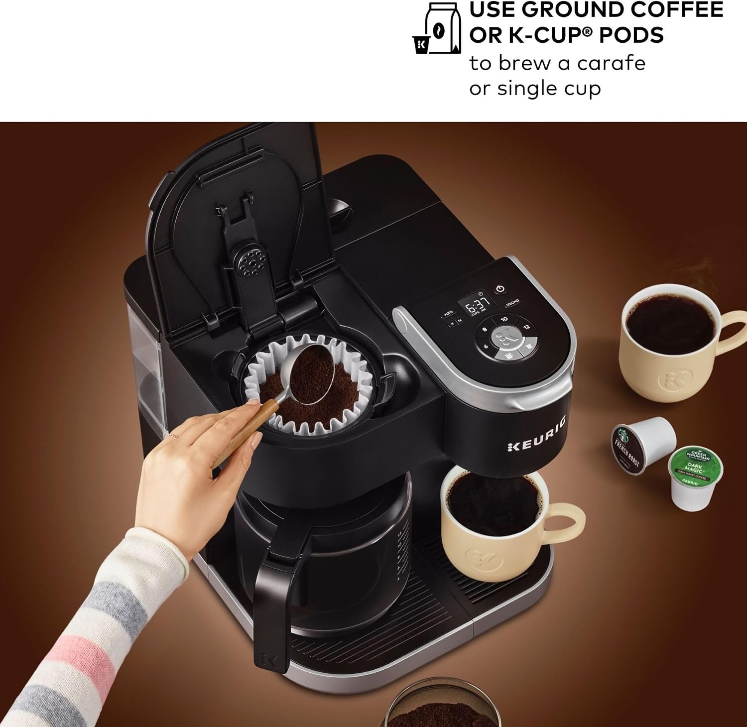 image:imageKeurig KDuo Single Serve KCup Pod ampamp Carafe Coffee Maker with Multiple Brew Sizes 60oz Removable Reservoir Programmable Auto Brew Carafe Gen 1 Black