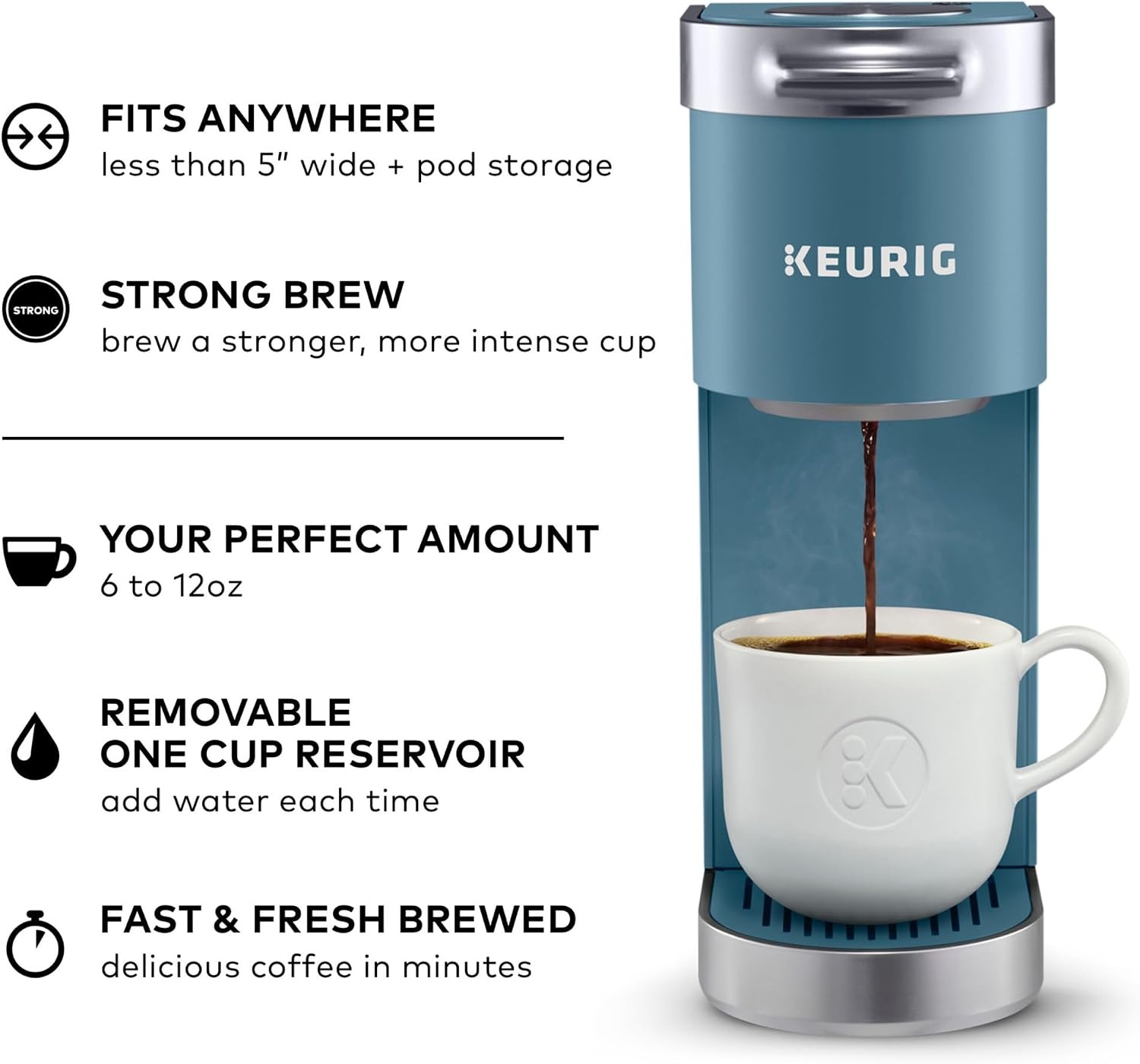image:imageKeurig KMini Plus Single Serve KCup Pod Coffee Maker with 6 to 12oz Brew Size Stores up to 9 KCup Pods Travel Mug Friendly Cardinal RedEvening Teal