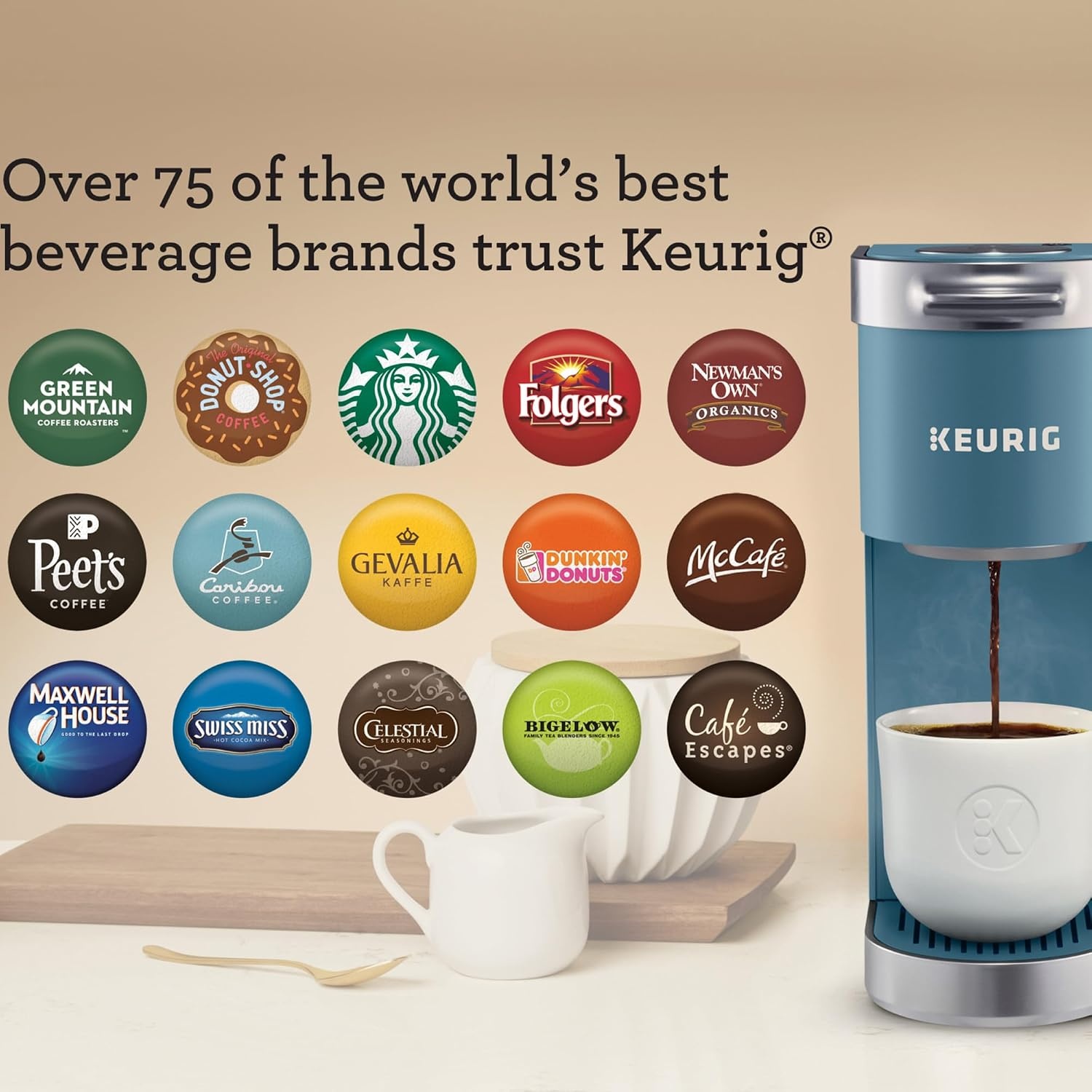 image:imageKeurig KMini Plus Single Serve KCup Pod Coffee Maker with 6 to 12oz Brew Size Stores up to 9 KCup Pods Travel Mug Friendly Cardinal RedEvening Teal