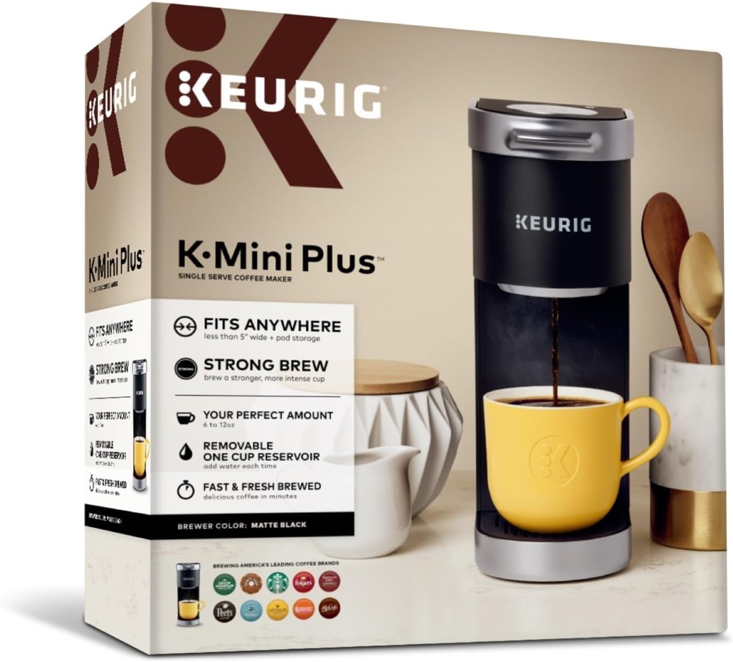 image:imageKeurig KMini Plus Single Serve KCup Pod Coffee Maker with 6 to 12oz Brew Size Stores up to 9 KCup Pods Travel Mug Friendly Cardinal RedMatte Black