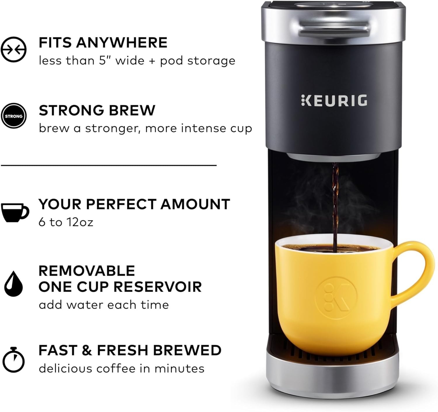 image:imageKeurig KMini Plus Single Serve KCup Pod Coffee Maker with 6 to 12oz Brew Size Stores up to 9 KCup Pods Travel Mug Friendly Cardinal RedMatte Black