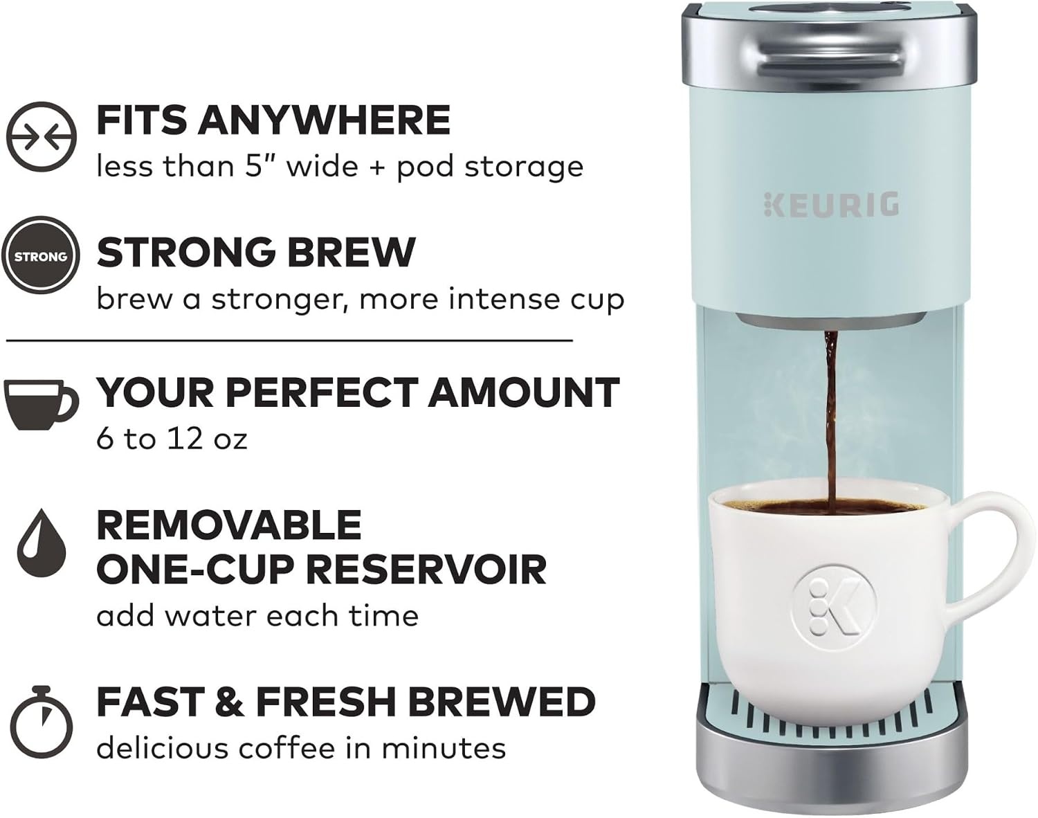 image:imageKeurig KMini Plus Single Serve KCup Pod Coffee Maker with 6 to 12oz Brew Size Stores up to 9 KCup Pods Travel Mug Friendly Cardinal RedMisty Green