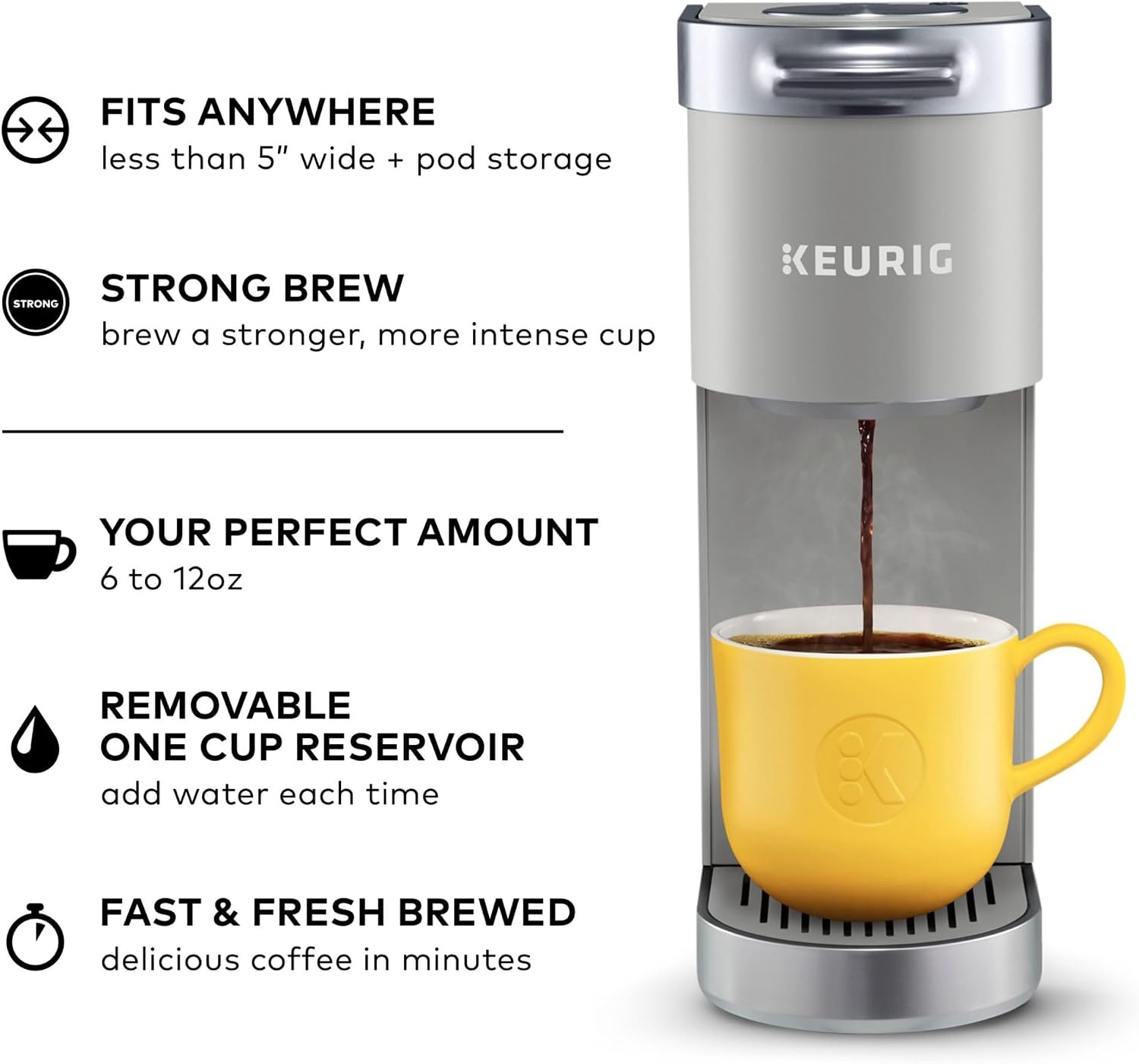 image:imageKeurig KMini Plus Single Serve KCup Pod Coffee Maker with 6 to 12oz Brew Size Stores up to 9 KCup Pods Travel Mug Friendly Cardinal RedStudio Gray