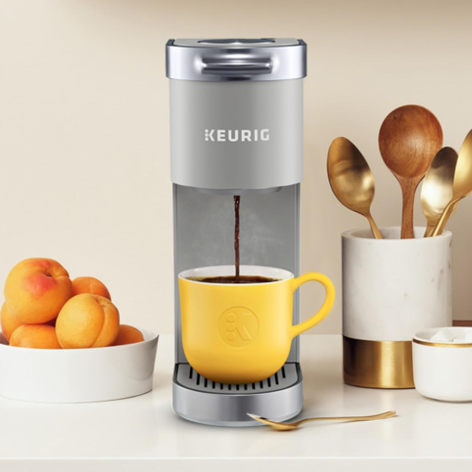 image:imageKeurig KMini Plus Single Serve KCup Pod Coffee Maker with 6 to 12oz Brew Size Stores up to 9 KCup Pods Travel Mug Friendly Cardinal RedStudio Gray