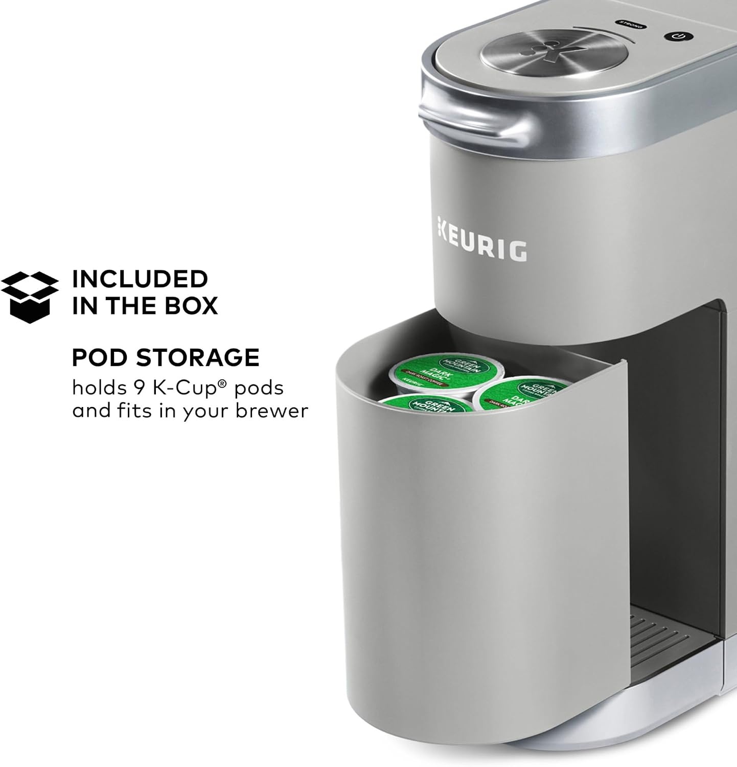 image:imageKeurig KMini Plus Single Serve KCup Pod Coffee Maker with 6 to 12oz Brew Size Stores up to 9 KCup Pods Travel Mug Friendly Cardinal RedStudio Gray