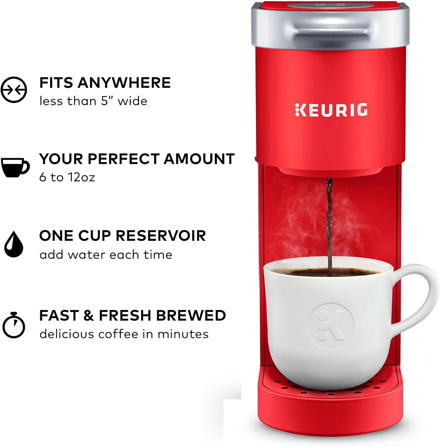 image:imageKeurig KMini Single Serve KCup Pod Coffee Maker 6 to 12oz Brew size with Cord Storage Perfect for Small Spaces Poppy Red