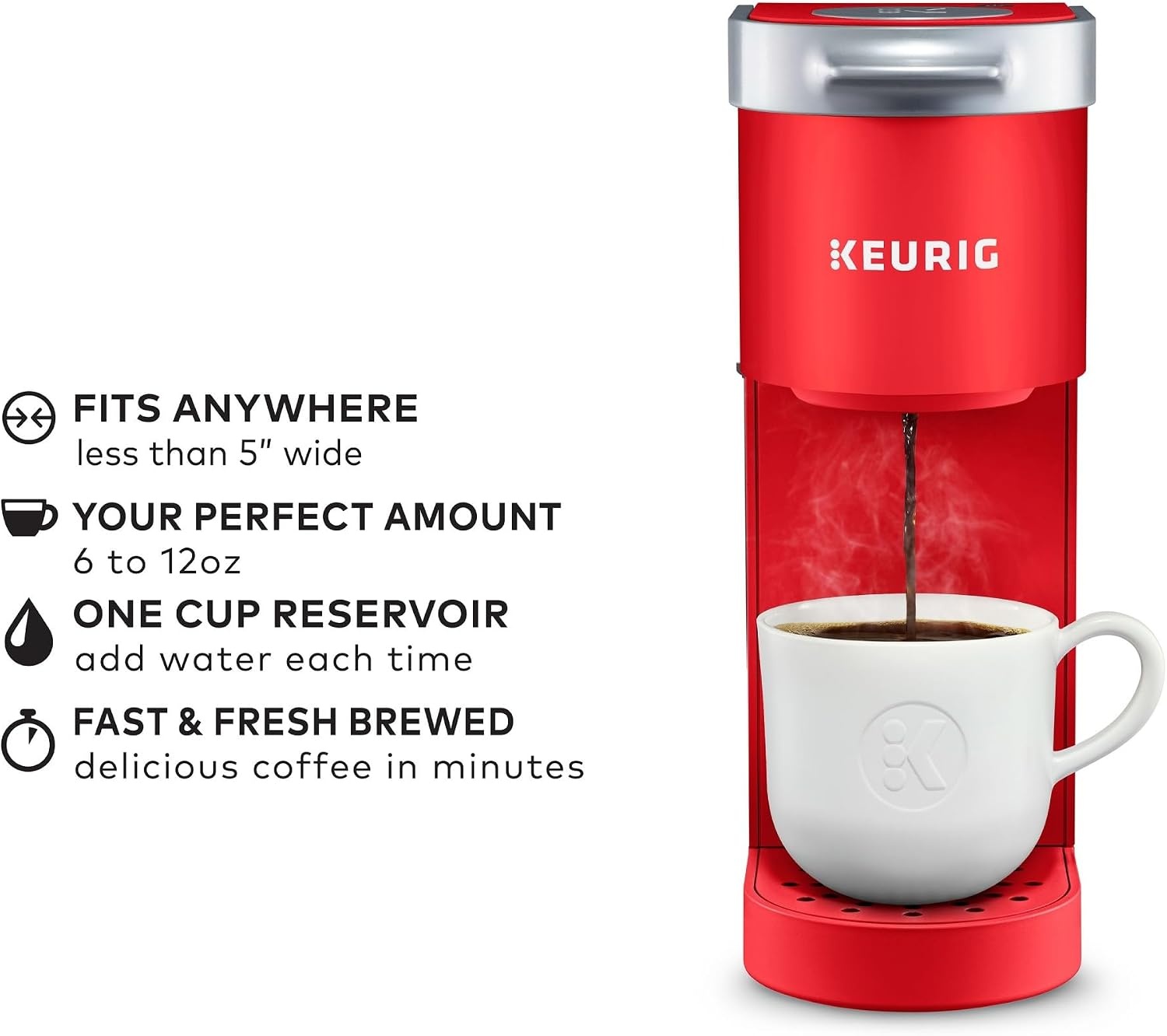 image:imageKeurig KMini Single Serve KCup Pod Coffee Maker 6 to 12oz Brew size with Cord Storage Perfect for Small Spaces Poppy Red